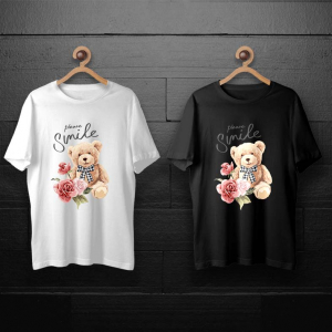 طرح لایه باز خرس تدی با گل های صورتی  برای چاپ روی انواع تیشرت